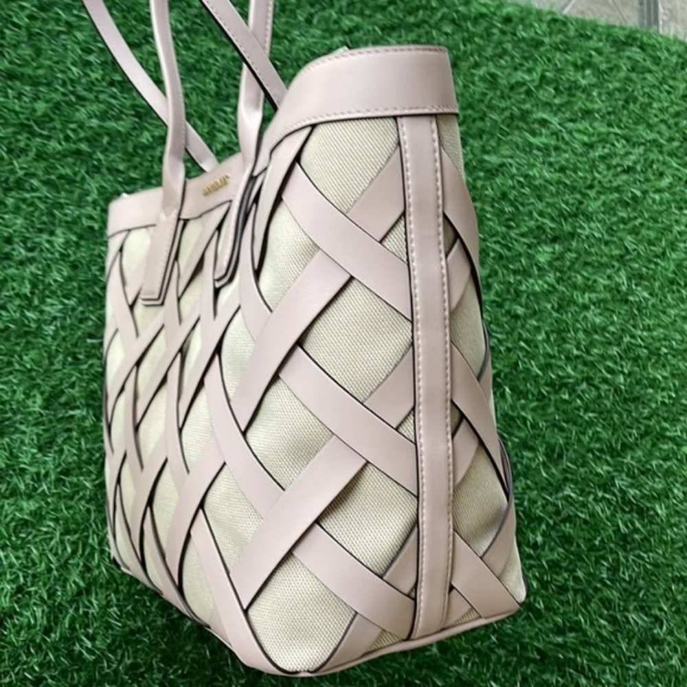 Michael Kors Sienna Large Tote Shoulder Bag Powder Blush Leather Canvas - Picture 4 of 16